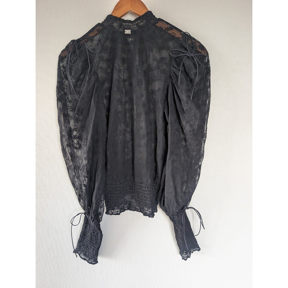 For Love & Lemons Lace Blouse Mock Neck S Black Sheer Dark Romantic Whimsygoth - Picture 10 of 11